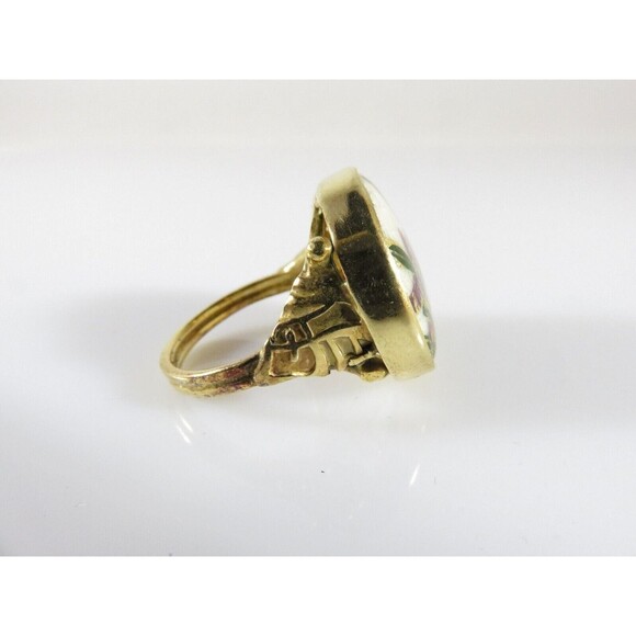 Antique Style Japanese Satsuma Iris Flower Ring Gilt Sterling Size 6.5 - Picture 4 of 9